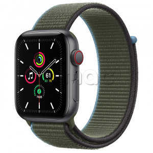 Купить Apple Watch SE // 44мм GPS + Cellular // Корпус из алюминия цвета «серый космос», cпортивный браслет цвета «Зелёные холмы» (2020)