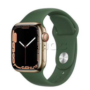 Купить Apple Watch Series 7 // 41мм GPS + Cellular // Корпус из нержавеющей стали золотого цвета, спортивный ремешок цвета «зелёный клевер»