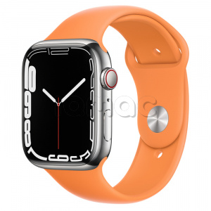 Купить Apple Watch Series 7 // 45мм GPS + Cellular // Корпус из нержавеющей стали серебристого цвета, спортивный ремешок цвета «весенняя мимоза»