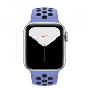 Купить Apple Watch Series 5 // 40мм GPS + Cellular // Корпус из алюминия серебристого цвета, спортивный ремешок Nike цвета «синяя пастель/чёрный»