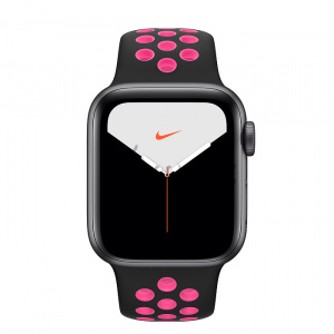 Купить Apple Watch Series 5 // 40мм GPS + Cellular // Корпус из алюминия цвета «серый космос», спортивный ремешок Nike цвета «чёрный/розовый всплеск»
