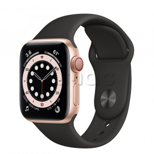 Купить Apple Watch Series 6 // 40мм GPS + Cellular // Корпус из алюминия золотого цвета, спортивный ремешок черного цвета