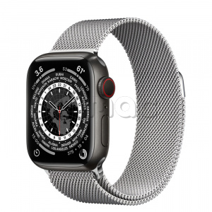 Купить Apple Watch Series 7 // 41мм GPS + Cellular // Корпус из титана цвета «черный космос», миланский сетчатый браслет серебристого цвета