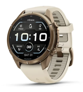 Купить Мультиспортивные часы Garmin Fenix 9 Pro (43mm), титановый корпус Autumn Gold, бежевый силиконовый ремешок (Cream/French Gray)