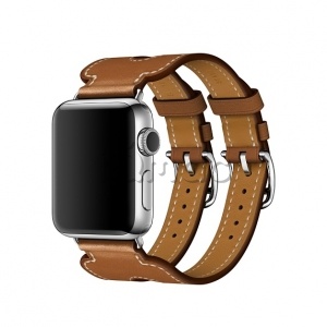 38/40 мм ремешок Manchette из кожи Barenia цвета Fauve с двойной пряжкой для Apple Watch Hermès