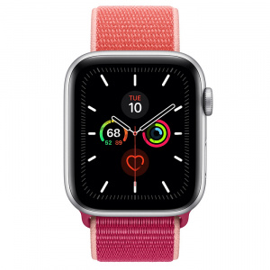 Купить Apple Watch Series 5 // 44мм GPS + Cellular // Корпус из алюминия серебристого цвета, спортивный браслет цвета «сочный гранат»