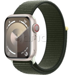 Купить Apple Watch Series 9 // 41мм GPS+Cellular // Корпус из алюминия цвета "сияющая звезда", спортивный браслет цвета "зеленый кипарис"