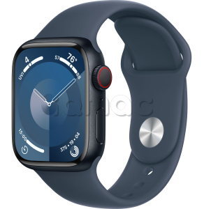Купить Apple Watch Series 9 // 41мм GPS+Cellular // Корпус из алюминия цвета "темная ночь", спортивный ремешок цвета "штормовой синий"