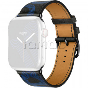 45мм Ремешок Hermès Single (Simple) Tour Circuit H цвета Noir/Bleu Électrique для Apple Watch