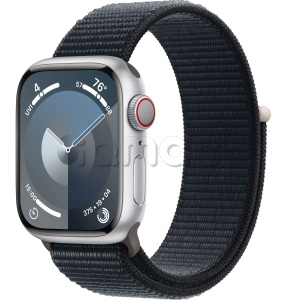 Купить Apple Watch Series 9 // 41мм GPS+Cellular // Корпус из алюминия серебристого цвета, спортивный браслет цвета "темная ночь"