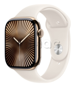 Купить Apple Watch Series 10 // 42мм GPS+Cellular // Корпус из титана золотого цвета, спортивный ремешок цвета "Сияющая звезда"