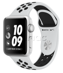 Купить Apple Watch Series 3 Nike+ // 38мм GPS // Корпус из серебристого алюминия, спортивный ремешок Nike цвета «чистая платина/чёрный» (MQKX2)
