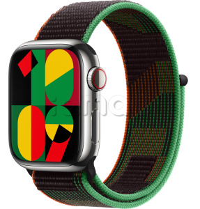Купить Apple Watch Series 9 // 41мм GPS+Cellular // Корпус из нержавеющей стали серебристого цвета, спортивный браслет цвета Black Unity