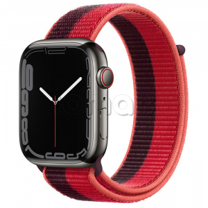Купить Apple Watch Series 7 // 45мм GPS + Cellular // Корпус из нержавеющей стали графитового цвета, спортивный браслет цвета (PRODUCT)RED