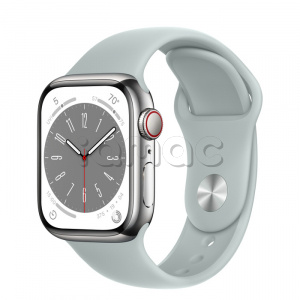 Купить Apple Watch Series 8 // 41мм GPS + Cellular // Корпус из нержавеющей стали серебристого цвета, спортивный ремешок цвета "суккулент"