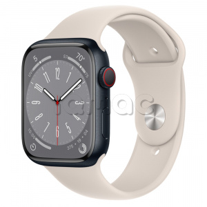 Купить Apple Watch Series 8 // 45мм GPS + Cellular // Корпус из алюминия цвета "темная ночь", спортивный ремешок цвета "сияющая звезда"