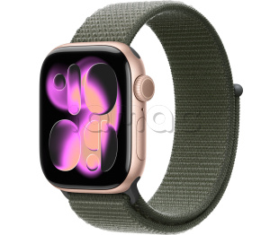 Купить Apple Watch Series 11 // 42мм GPS // Корпус из алюминия цвета "розовое золото", спортивный браслет цвета "зеленый лес"