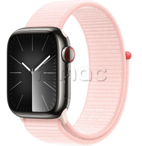 Купить Apple Watch Series 9 // 41мм GPS+Cellular // Корпус из нержавеющей стали графитового цвета, спортивный браслет светло-розового цвета