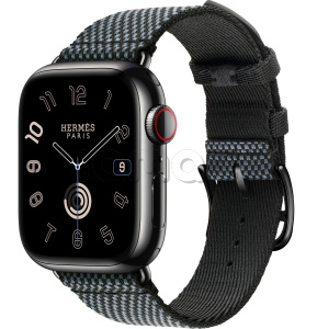 Купить Apple Watch Series 9 Hermès // 41мм GPS+Cellular // Корпус из нержавеющей стали цвета "черный космос", ремешок Toile H Single Tour цвета Denim/Noir
