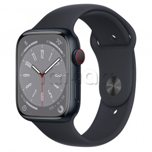 Купить Apple Watch Series 8 // 45мм GPS + Cellular // Корпус из алюминия цвета "темная ночь", спортивный ремешок цвета "темная ночь"