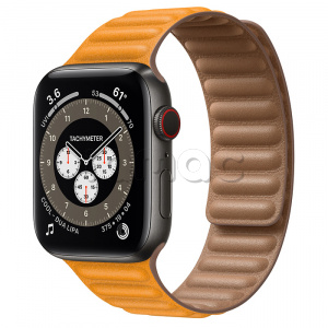 Купить Apple Watch Series 6 // 44мм GPS + Cellular // Корпус из титана цвета «черный космос», кожаный браслет цвета «Золотой апельсин», размер ремешка M/L