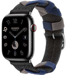 Apple Watch Series 9 Hermès // 45мм GPS+Cellular // Корпус из нержавеющей стали цвета "черный космос", ремешок Bridon Single Tour цвета Noir