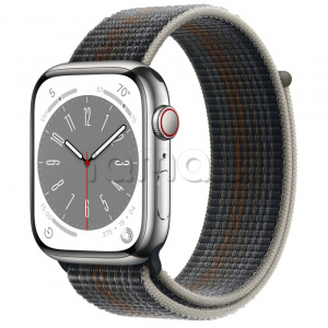 Купить Apple Watch Series 8 // 45мм GPS + Cellular // Корпус из нержавеющей стали серебристого цвета, спортивный браслет цвета "темная ночь"