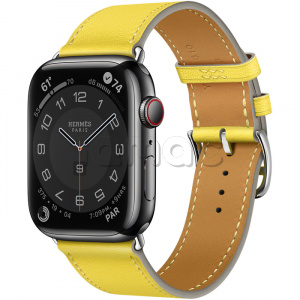 Купить Apple Watch Series 7 Hermès // 45мм GPS + Cellular // Корпус из нержавеющей стали цвета «черный космос», ремешок Single Tour цвета Lime