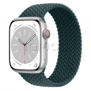 Купить Apple Watch Series 8 // 45мм GPS + Cellular // Корпус из алюминия серебристого цвета, плетёный монобраслет цвета "тропический лес"