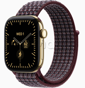 Купить Apple Watch Series 12 // 46мм GPS+Cellular // Корпус из титана золотого цвета, спортивный браслет клетчато-бордового цвета