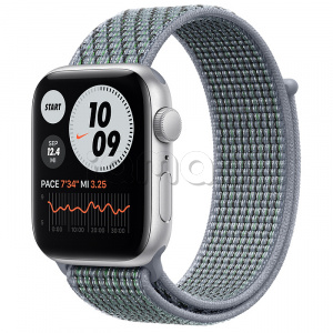Купить Apple Watch SE // 44мм GPS // Корпус из алюминия серебристого цвета, спортивный браслет Nike цвета «Дымчатый серый»