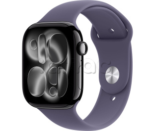Купить Apple Watch Series 11 // 42мм GPS // Черный глянцевый корпус из алюминия, спортивный ремешок цвета "фиолетовый туман"