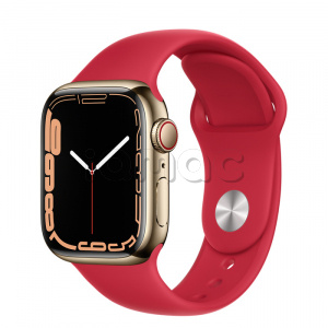 Купить Apple Watch Series 7 // 41мм GPS + Cellular // Корпус из нержавеющей стали золотого цвета, спортивный ремешок цвета (PRODUCT)RED