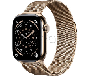 Купить Apple Watch Series 11 // 42мм GPS+Cellular // Корпус из титана золотого цвета, миланский сетчатый браслет золотого цвета