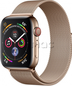 Купить Apple Watch Series 4 // 44мм GPS + Cellular // Корпус из нержавеющей стали золотого цвета, миланский сетчатый браслет золотого цвета (MTV82)