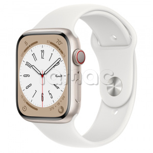 Купить Apple Watch Series 8 // 45мм GPS + Cellular // Корпус из алюминия цвета "сияющая звезда", спортивный ремешок белого цвета