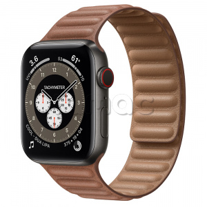 Купить Apple Watch Series 6 // 44мм GPS + Cellular // Корпус из титана цвета «черный космос», кожаный браслет золотисто-коричневого цвета, размер ремешка S/M