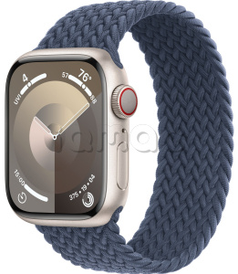 Купить Apple Watch Series 9 // 45мм GPS+Cellular // Корпус из алюминия цвета "сияющая звезда", плетёный монобраслет цвета "штормовой синий"