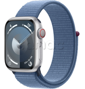 Купить Apple Watch Series 9 // 41мм GPS+Cellular // Корпус из алюминия серебристого цвета, спортивный браслет цвета "синяя зима"