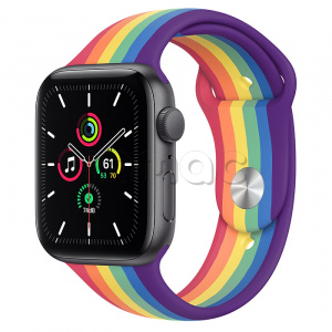 Купить Apple Watch SE // 44мм GPS // Корпус из алюминия цвета «серый космос», спортивный ремешок радужного цвета (2020)