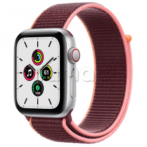 Купить Apple Watch SE // 44мм GPS + Cellular // Корпус из алюминия серебристого цвета, cпортивный браслет сливового цвета (2020)