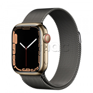 Купить Apple Watch Series 7 // 41мм GPS + Cellular // Корпус из нержавеющей стали золотого цвета, миланский сетчатый браслет графитового цвета
