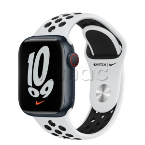 Купить Apple Watch Series 7 // 41мм GPS + Cellular // Корпус из алюминия цвета «тёмная ночь», спортивный ремешок Nike цвета «чистая платина/чёрный»