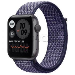 Купить Apple Watch Series 6 // 44мм GPS // Корпус из алюминия цвета «серый космос», спортивный браслет Nike светло-лилового цвета