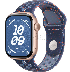 Купить Apple Watch Series 11 // 46мм GPS // Корпус из алюминия цвета "розовое золото", спортивный ремешок Nike цвета "синяя лента"