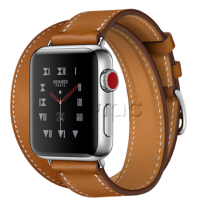 Купить Apple Watch Series 3 Hermès // 38мм GPS + Cellular // Корпус из нержавеющей стали, ремешок Double Tour из кожи Swift цвета Barenia Leather (MQLJ2)