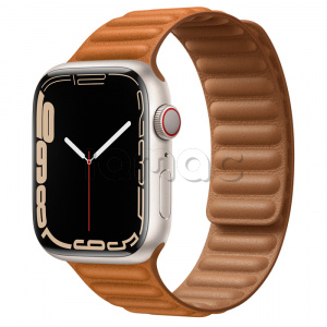 Купить Apple Watch Series 7 // 45мм GPS + Cellular // Корпус из алюминия цвета «сияющая звезда», кожаный браслет цвета «золотистая охра», размер ремешка S/M