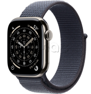 Купить Apple Watch Series 11 // 46мм GPS+Cellular // Корпус из титана натурального цвета, спортивный браслет цвета "якорный синий"