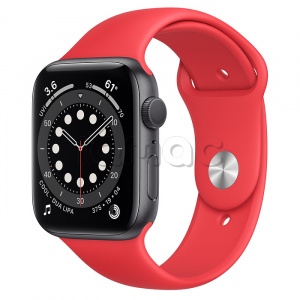 Купить Apple Watch Series 6 // 44мм GPS // Корпус из алюминия цвета «серый космос», спортивный ремешок цвета (PRODUCT)RED
