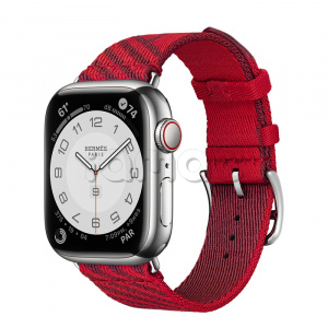 Купить Apple Watch Series 7 Hermès // 41мм GPS + Cellular // Корпус из нержавеющей стали серебристого цвета, ремешок Hermès Simple Tour Jumping цвета Rouge de Cœur/Rouge H